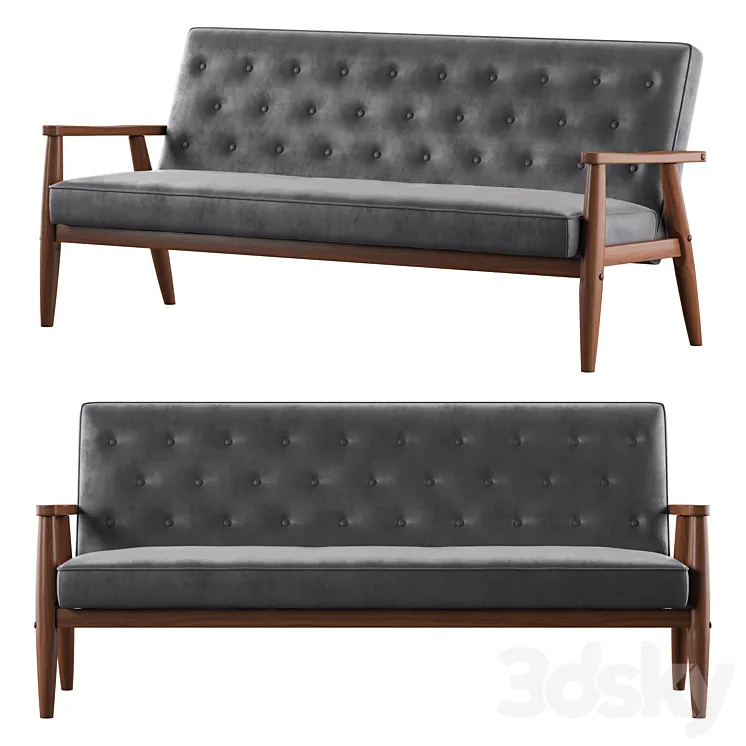 Baxton Studio Sorrento Mid-century Modern 3-seater Sofa 3D Model Free