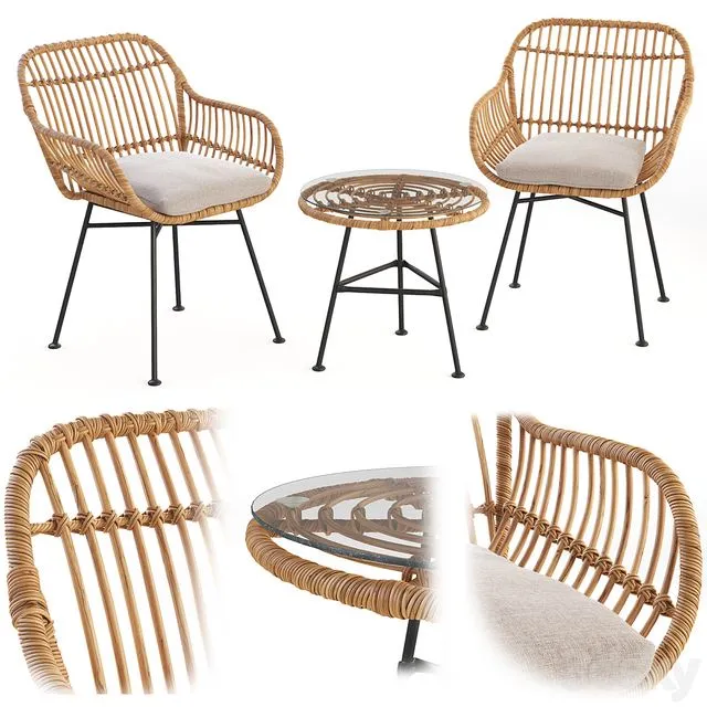 Bay Isle Bushnell 3 Piece Rattan Seating Group 3D Model
