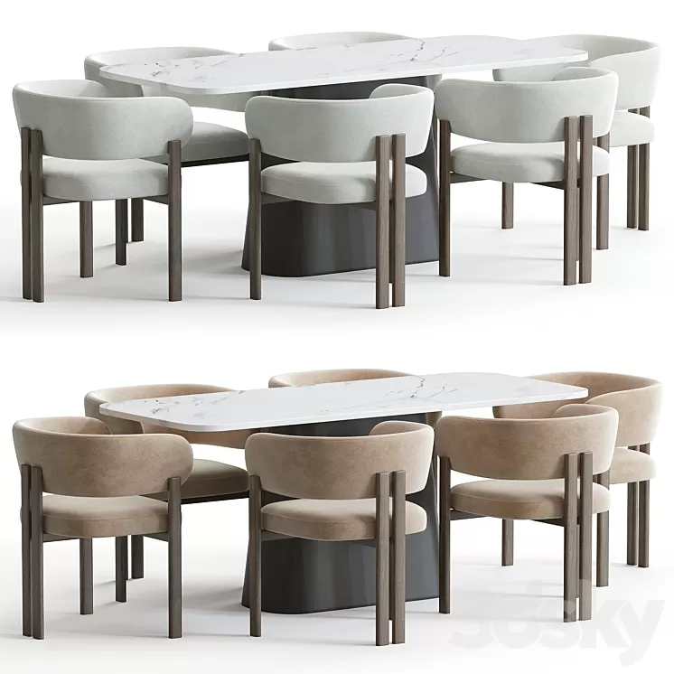 Bay wood chair and Calacatta table 3D Model Free