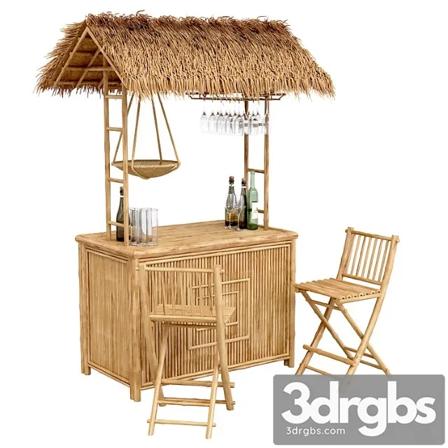 Beach Bamboo Bar with Bottles and Glasses Free Download