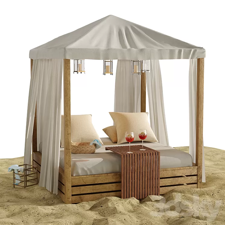 Beach lounge outdoor set 16 3D Model