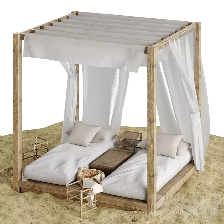 Beach lounge outdoor set 3 3D Model