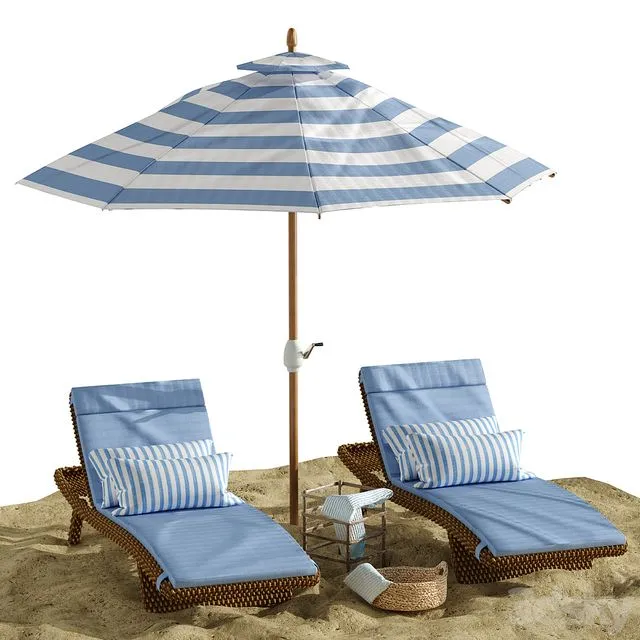 Beach umbrella and chaise longue set 2 Free Download
