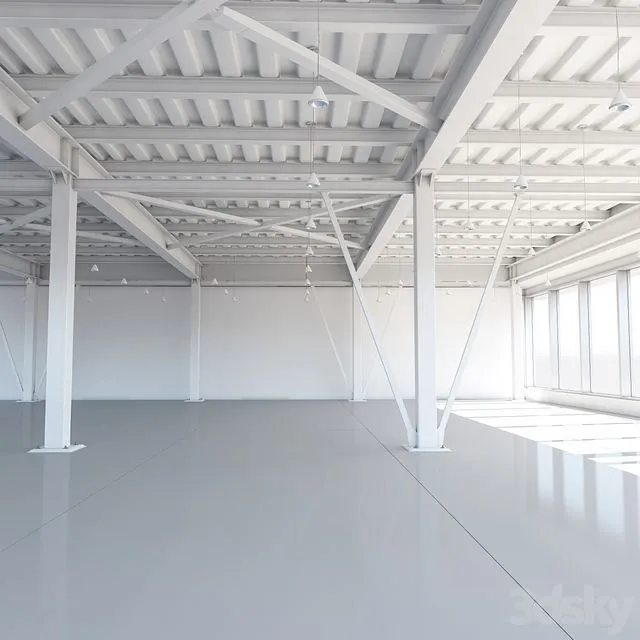 Beam system of metal ceiling with columns and lighting 3D Model