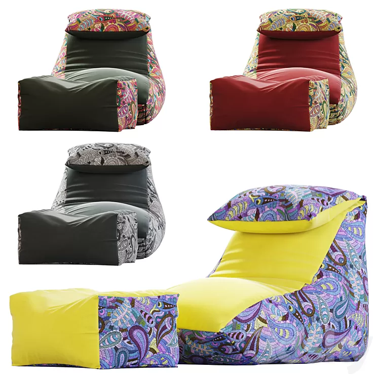 Bean bag chair with V-Mix cushion 3D Model