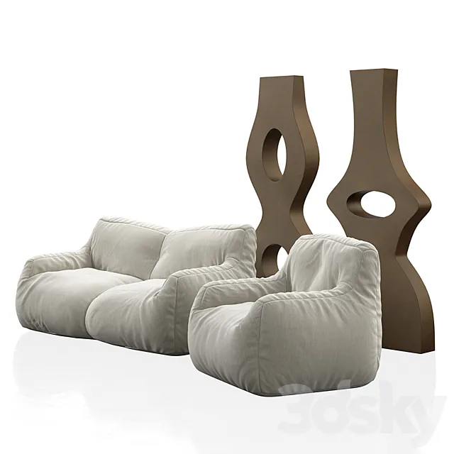 Bean bags and XXL vases 3D Model