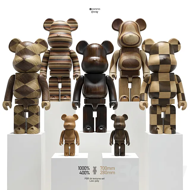 Bearbrick _ Karimoku (Wood set) 3DModel