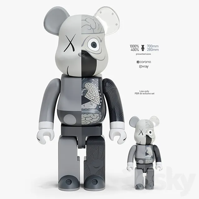 Bearbrick _ KAWS Dissected Companion Gray (2010) 3DModel