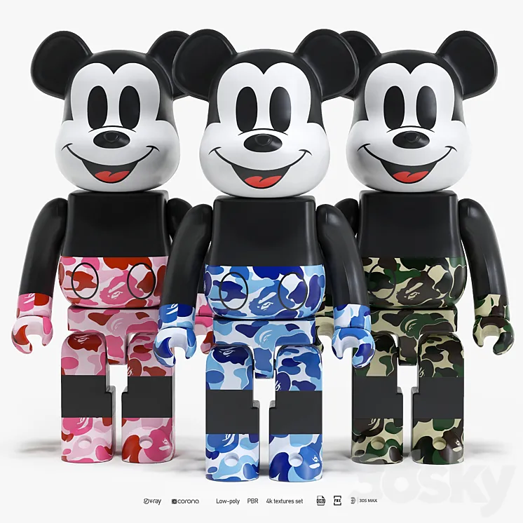 Bearbrick / Bape ABC Camo / Mickey Mouse 3D Model Free