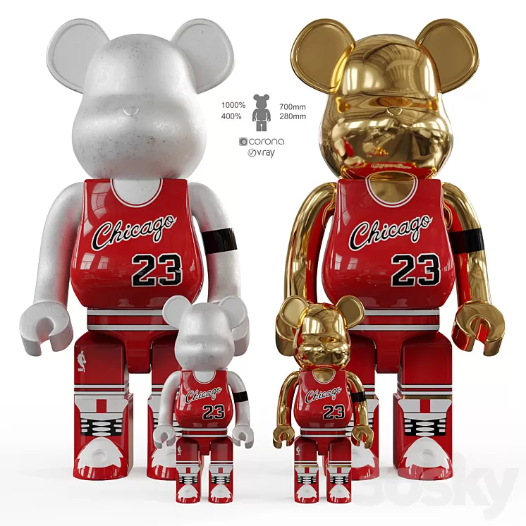 Bearbrick / basketball 23 Chicago Bulls 3D Model Free