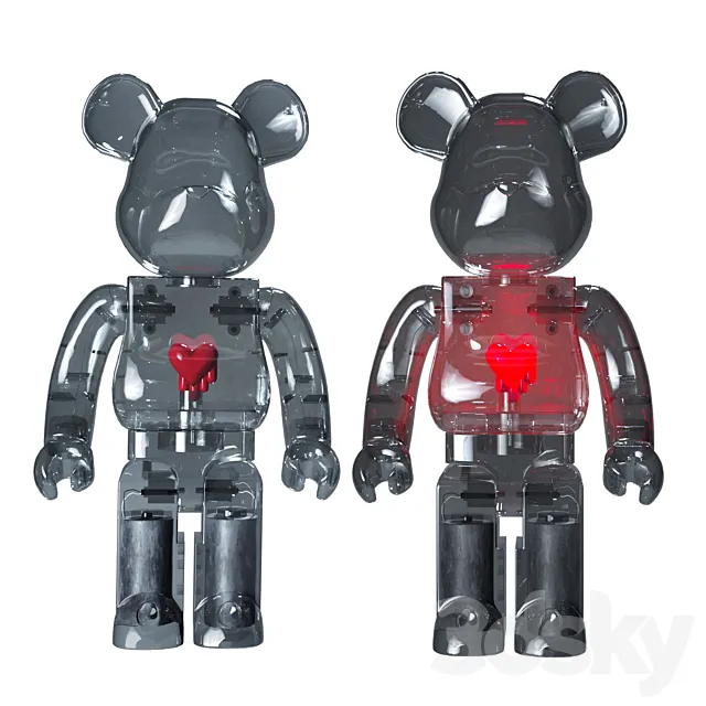 Bearbrick Emotionally Unavailable Red Heart 1000% Clear 3DModel