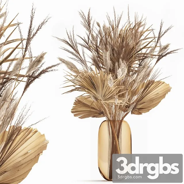 Beautiful Bouquet Of Dried Flowers In A Glass Vase With Dry Reed Branches And Dry Palm Leaf Branch 150 3D Model Free