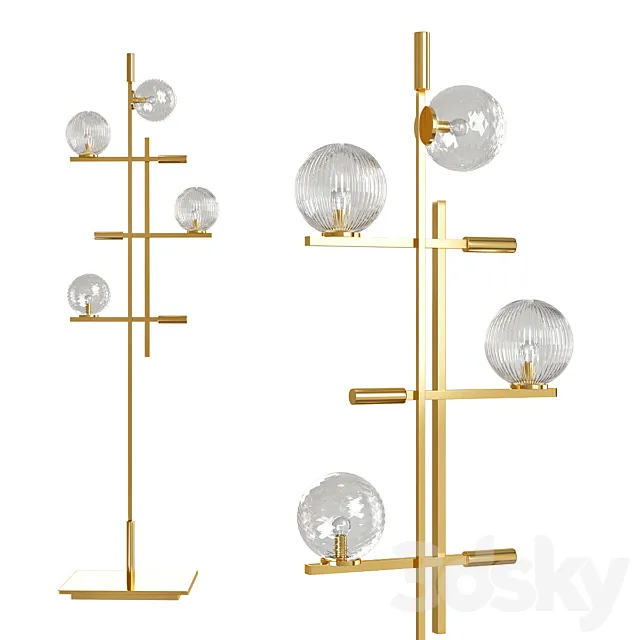 Beautiful Floor Lamp Metal Champagne Finish Murano Glass Leather Insert 3D Model