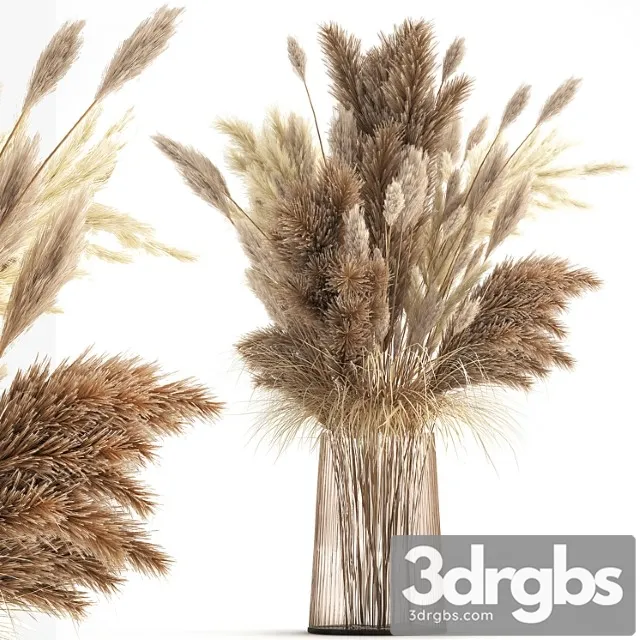 Beautiful lush Bouquet of Dried Flowers in A Vase With Dry Branches of Pampas Cortaderia White Reeds 146 3D Model Free