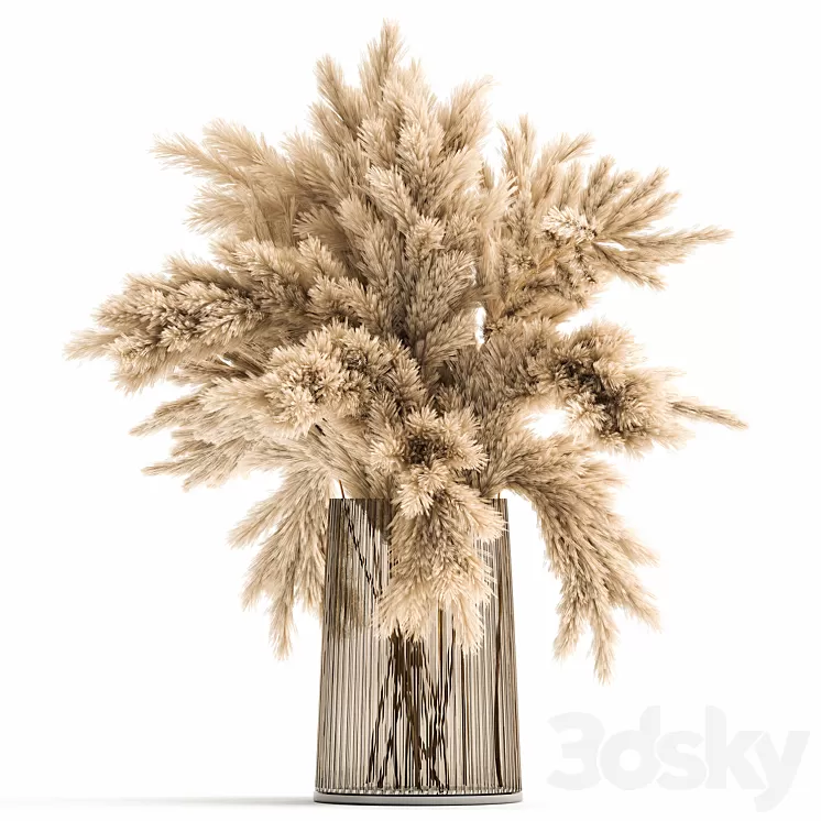Beautiful lush bouquet of dried flowers in a vase with dry branches of pampas reeds. 122. 3D Model