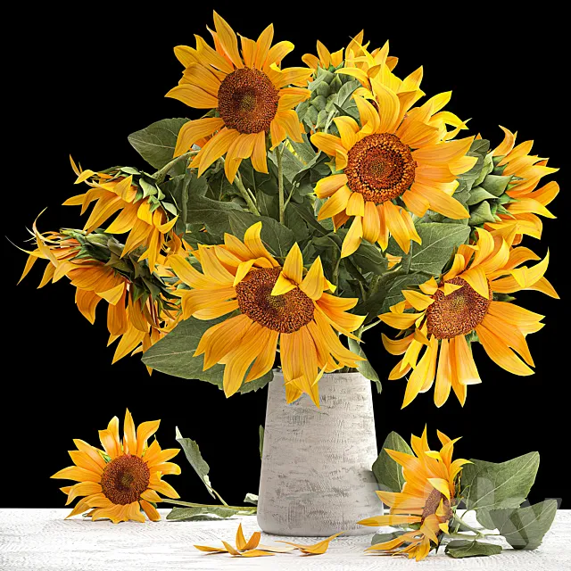 Beautiful lush bouquet of yellow flowers in a vase with Sunflower Sunflower. 118 3D Model