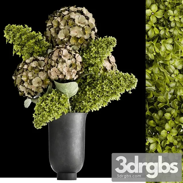 Beautiful Modern Bouquet of Green Flowers In Black Vase With Hydrangea Green Lilac 169 3D Model Free