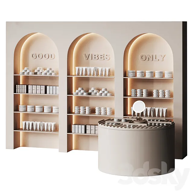 Beauty salon cosmetic set with arches in beige 3D Model
