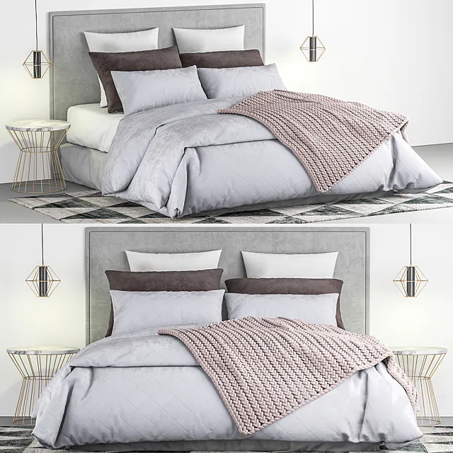 Bed and bed sheet set 1 3DModel
