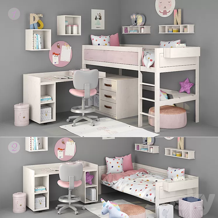 Bed and table for girls from Lifetime 3D Model