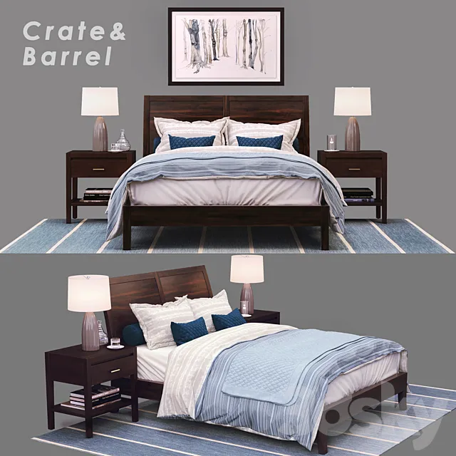 Bed - Crate & Barrel _ Dawson Clove Queen Sleigh Bed 3DModel