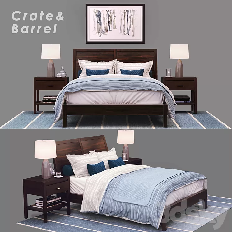 Bed - Crate & Barrel / Dawson Clove Queen Sleigh Bed 3D Model