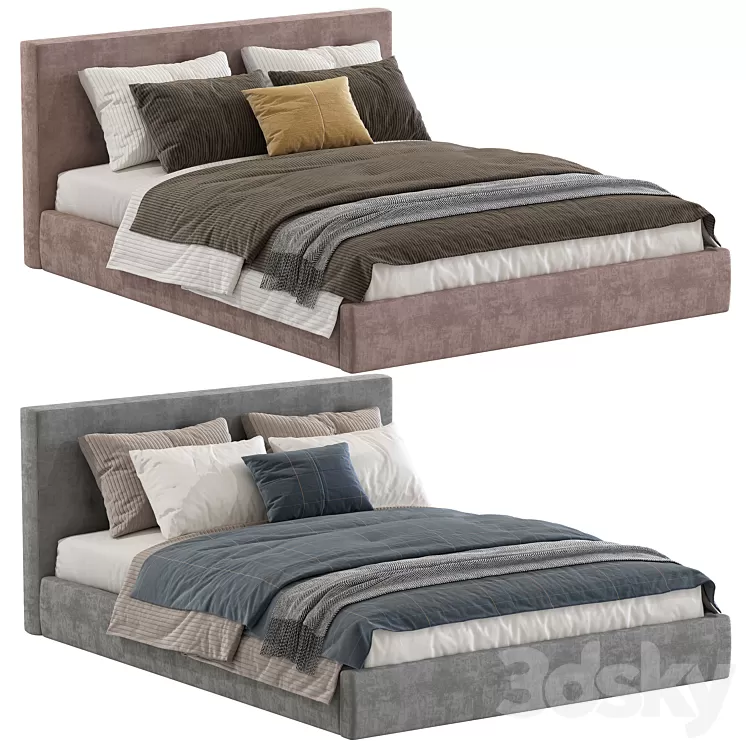 Bed Cushy Upholstered Platfrom Bed 3D Model Free