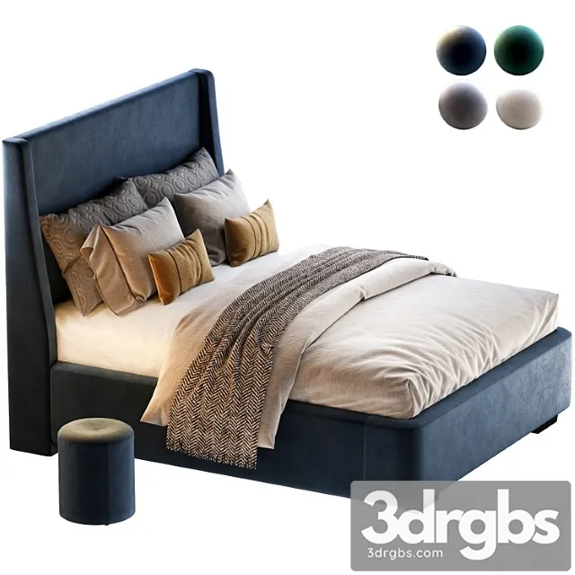 Bed Defense 160 Velvet Gray Emerald Sand Blue With Pouf Kofi Divanru 3D Model Free
