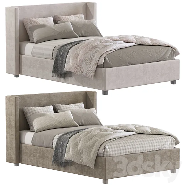 Bed Elliot Shelter Upholstered Headboard 3D Model