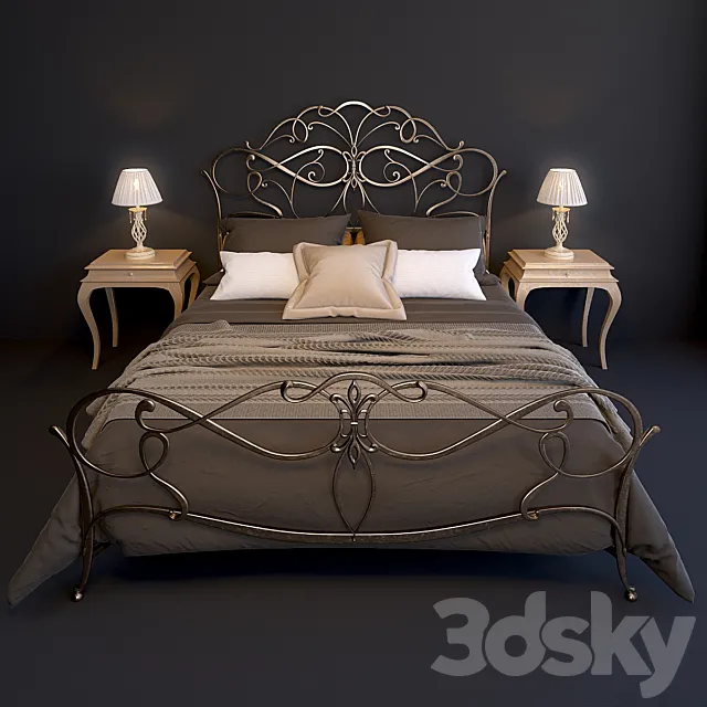 Bed EPOQUE Ciacci Classic 1027 + table Giusti Portos Rene + lamp Eurosvet 10054_1 3DModel
