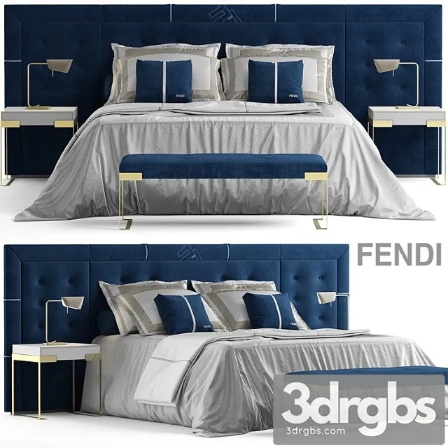 Bed fendi pincio bed 2 3D Model Free