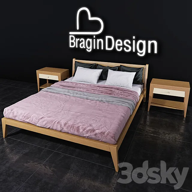 Bed FLY - Oak BraginDesign 3D Model