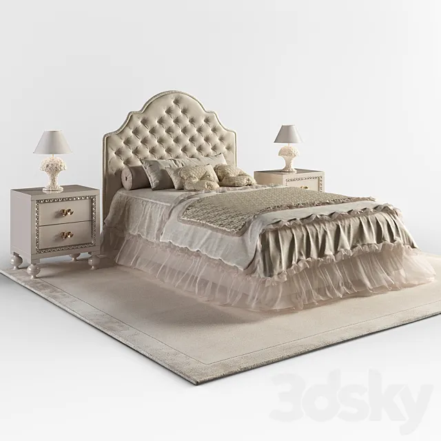 Bed Halley Spenser slim. bedside table ALTAMODA Mimi. lamp Halley Basamento grande love 3DModel