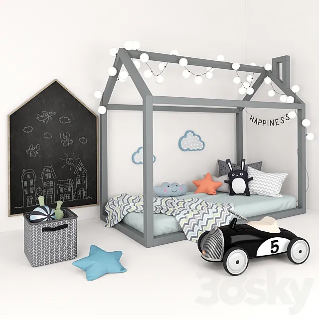 Bed-house with a set of accessories for children 3D Model