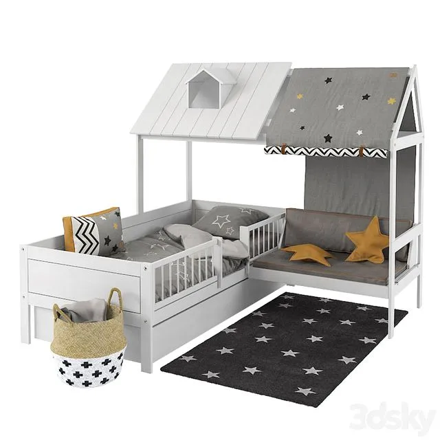 Bed LifeTime BEACHHOUSE HUTBED WITH COUCH 3D Model