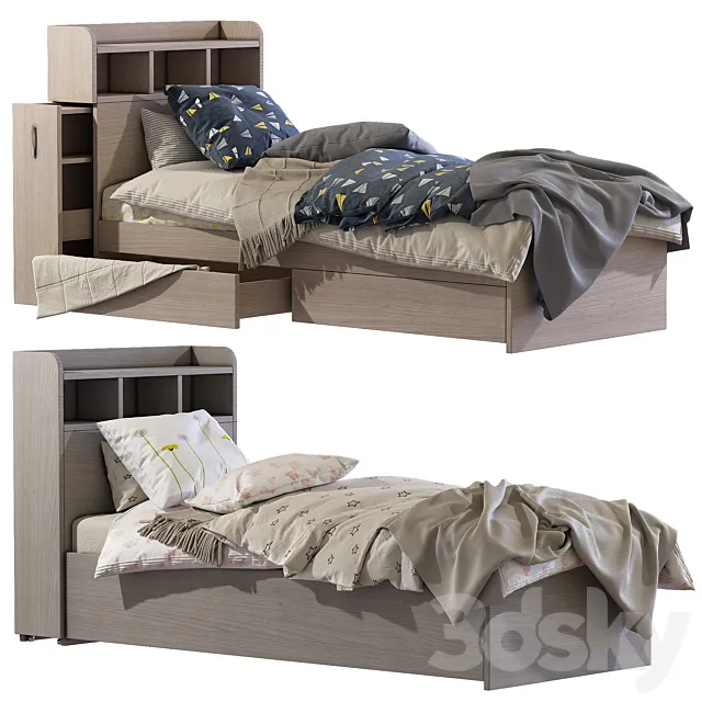 Bed Light Oak Galway Bed with Storage 3D Model