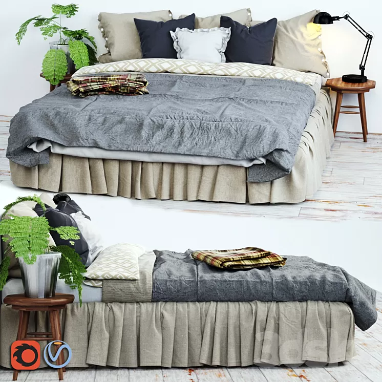 Bed linen in Scandinavian interior 3D Model