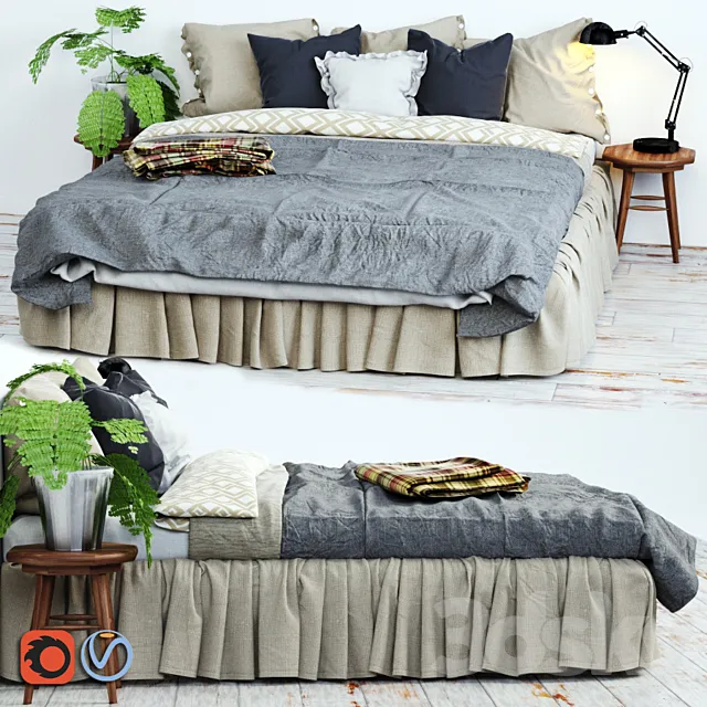 Bed linen in Scandinavian interior 3DModel