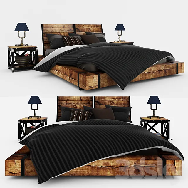 Bed of timber - Loft 3D Model