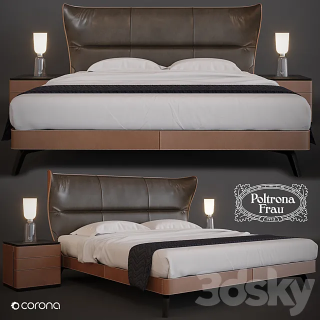 Bed Poltronafrau MAMY BLUE BED and bedside tables FIDELIO NOTTE 3DModel