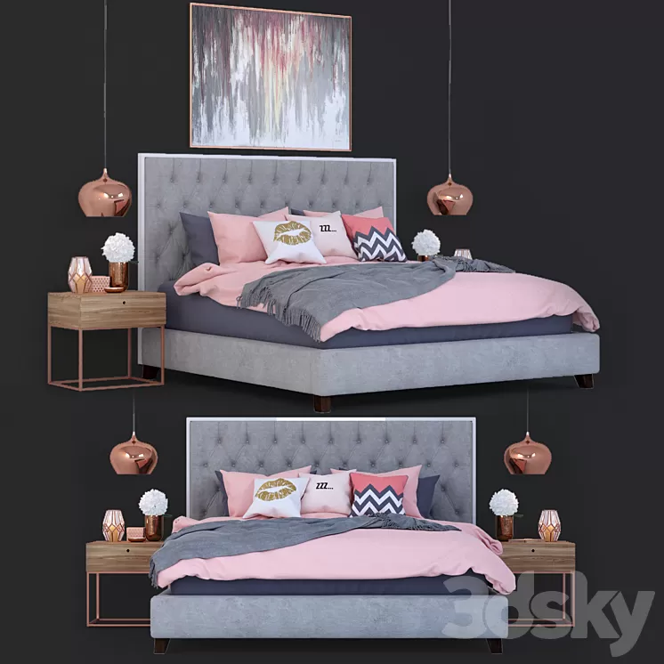 Bed Prague Bed with decor 3D Model
