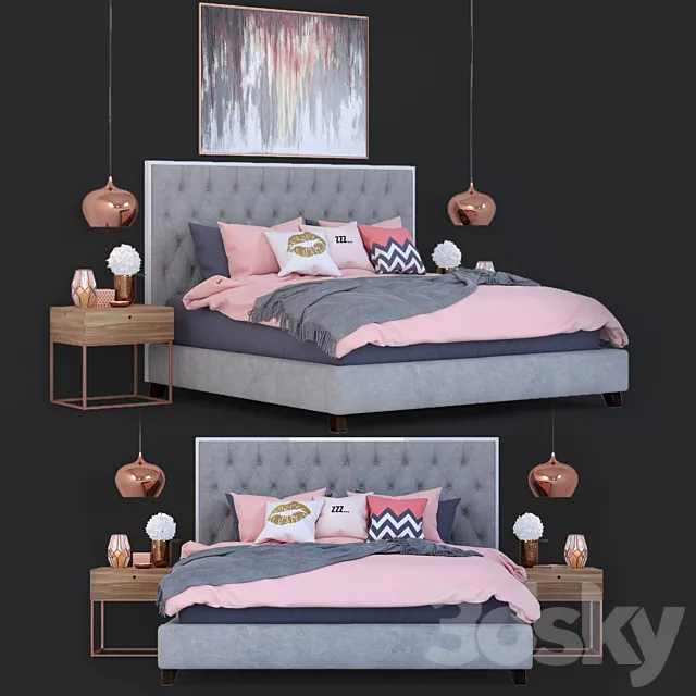 Bed Prague Bed with decor 3DModel