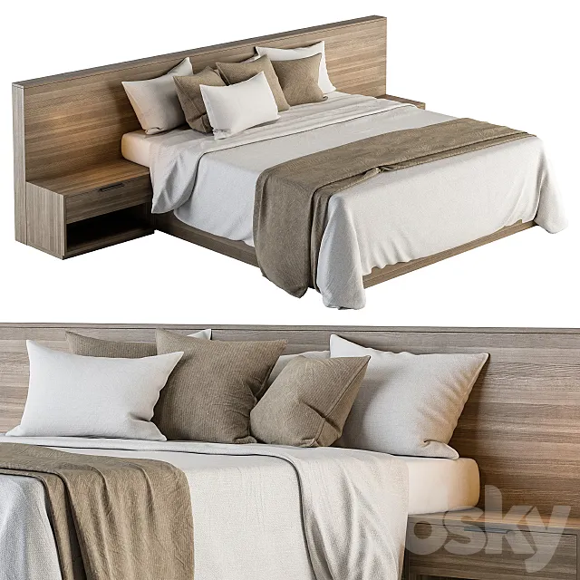 Bed Set 11 - White and Brown 3D Model