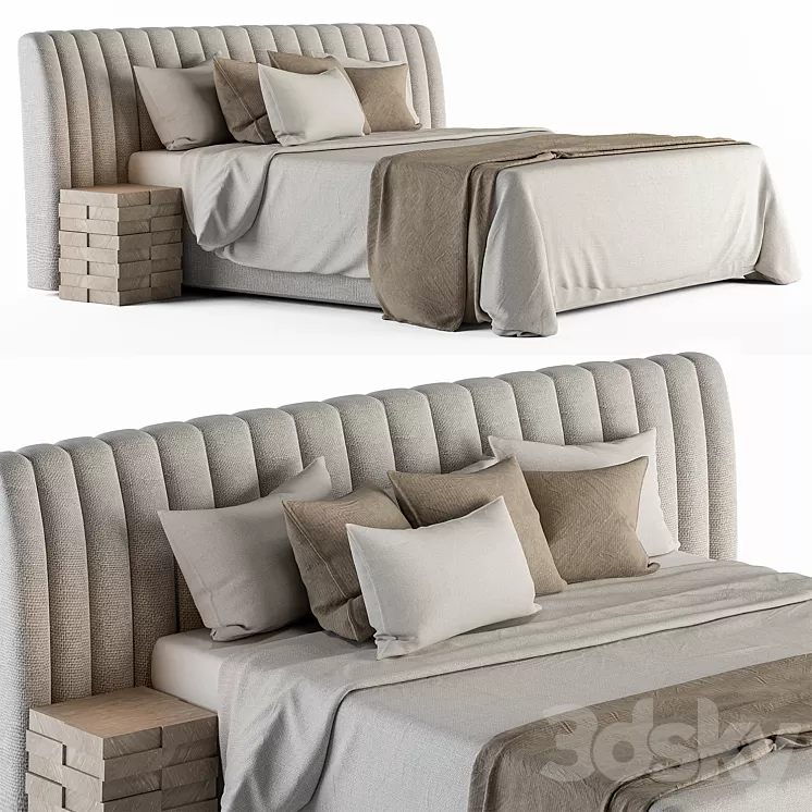 Bed Set 13 - White and Beige 3D Model Free