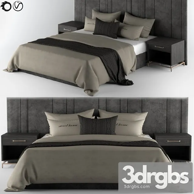 Bed-set cream & black 2 3D Model Free