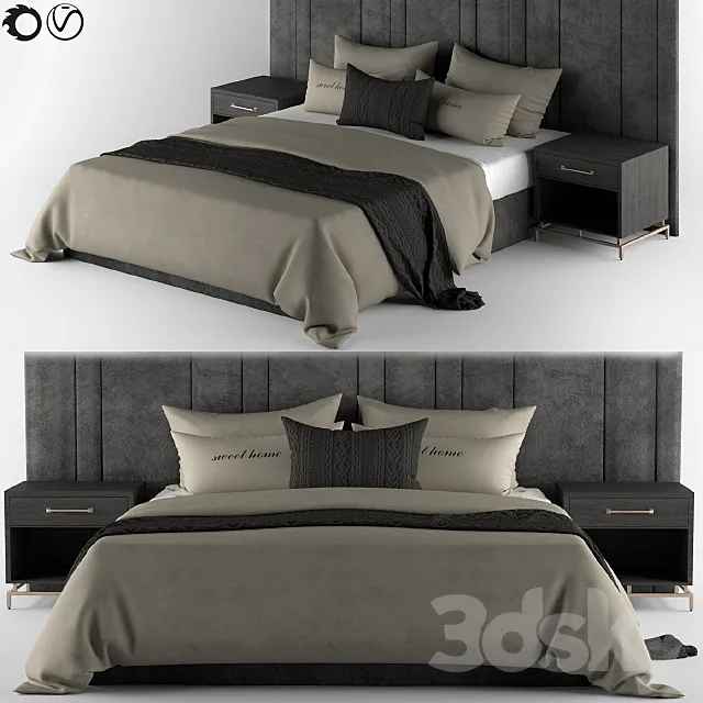 Bed-Set Cream & Black 3D Model