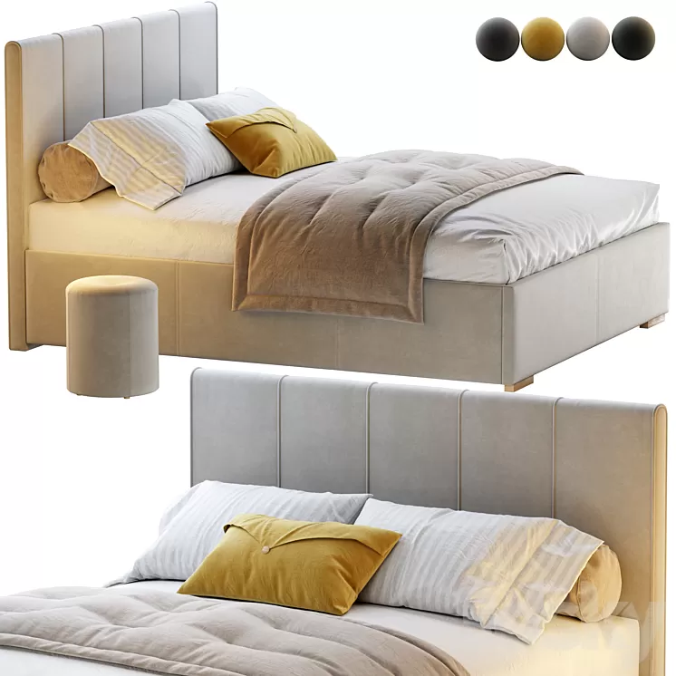 Bed Sharon 160 Velvet Milk / olive / yellow / gray with pouffe Kofi Divanru 3D Model Free