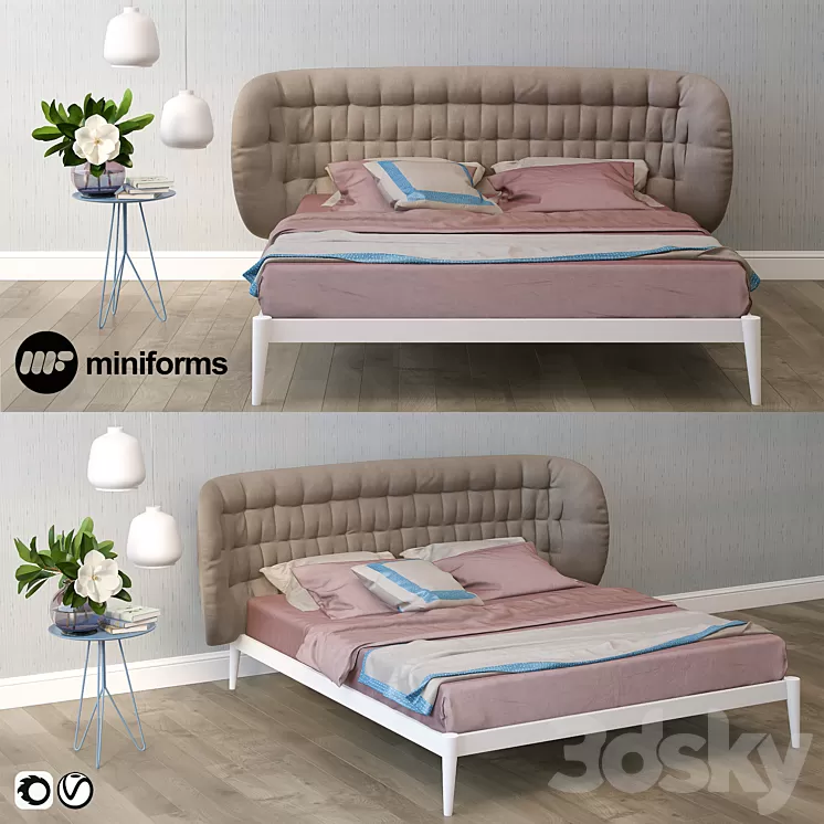 Bed Shiko Capitoné Miniforms 3D Model