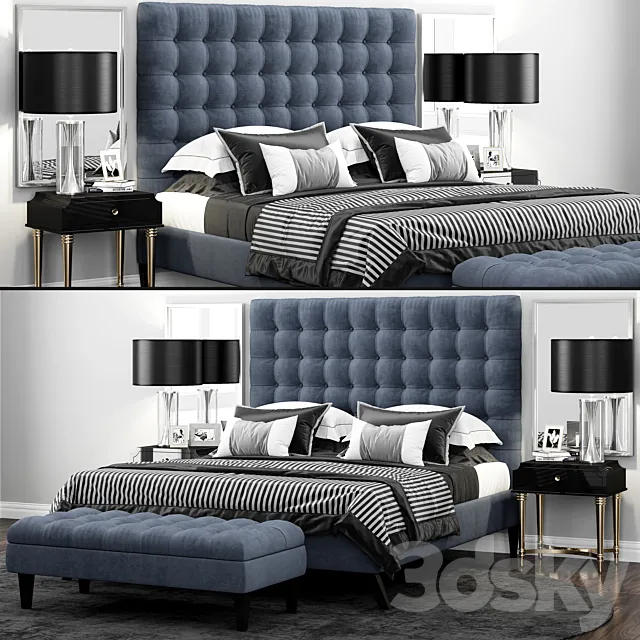 Bed TOV Furniture Eden Grey Velvet Tufted 3DModel