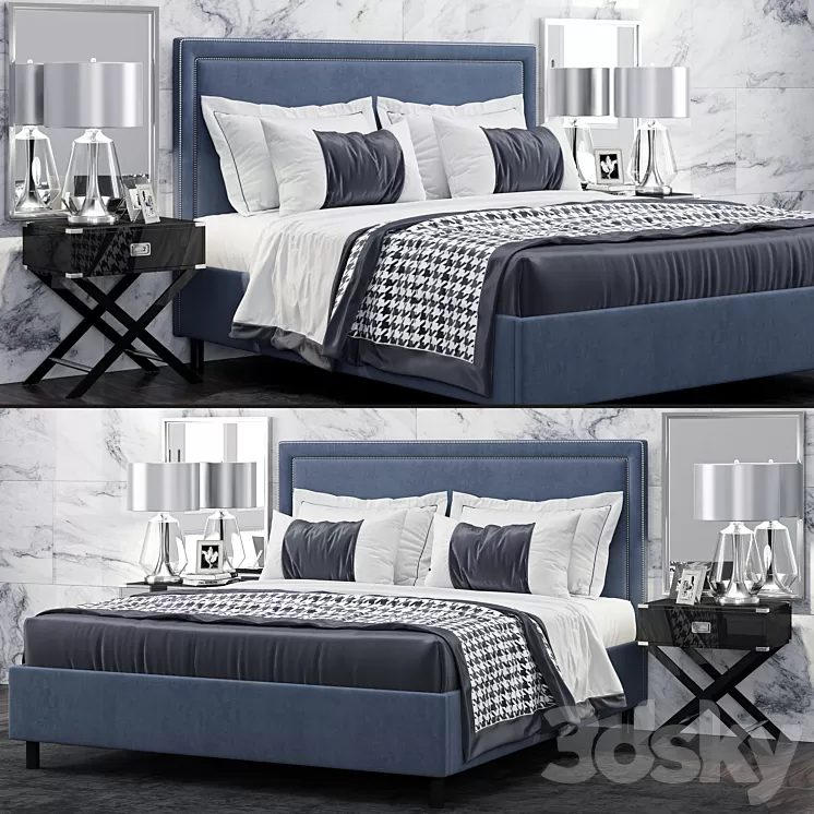 Bed TOV Furniture Reed Navy Velvet Tufted